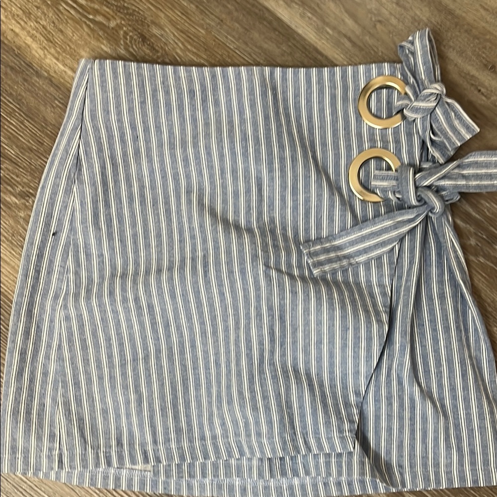 Striped Blue Wrap Skirt with Gold Accents
